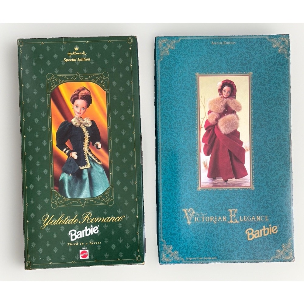 2 Mattel Barbie Dolls Yuletide Romance Victorian Elegance 1 Signed by Creator